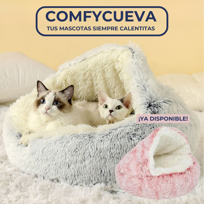 Cama antiestrés cerrada para gatos con cojín extraíble y lavable.