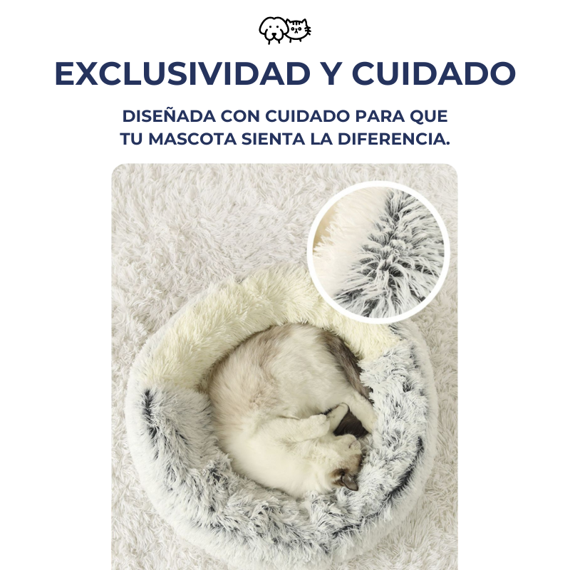 Cama para gatos en forma de cueva con interior afelpado y mullido.
